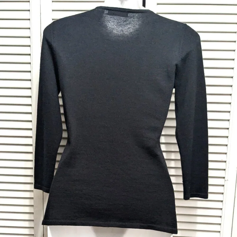 Cashmere Silk Sweater Womens Small Black with Bows Rosette Saks Fifth Ave - Picture 7 of 16